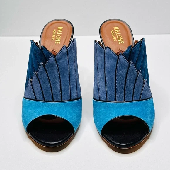 Malone Souliers Donna Fanned Blue Suede Colorblock Mules Heels Shoes Sandals - Picture 14 of 15